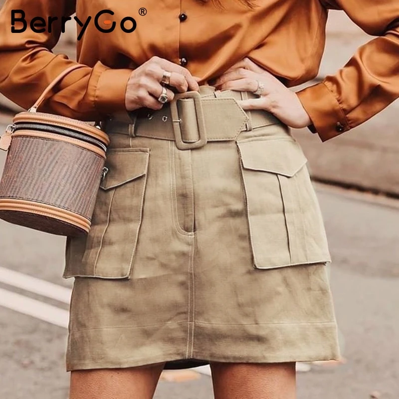 BerryGo модная высокая талия осенняя женская с карманами на каждый день пояс хлопок