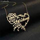 чокер Ожерелье с именем на заказ от KristenCo, романтическое ожерелье с розовым сердцем и табличкой с именем, персонализированные подвески из нержавеющей стали для женщин, ювелирные изделия