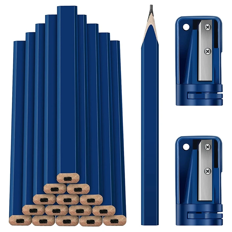 

16 оформлений и 2 точилки для карандашей, строительный синий карандаш 7 дюймов, плоский восьмиугольный маркировочный карандаш