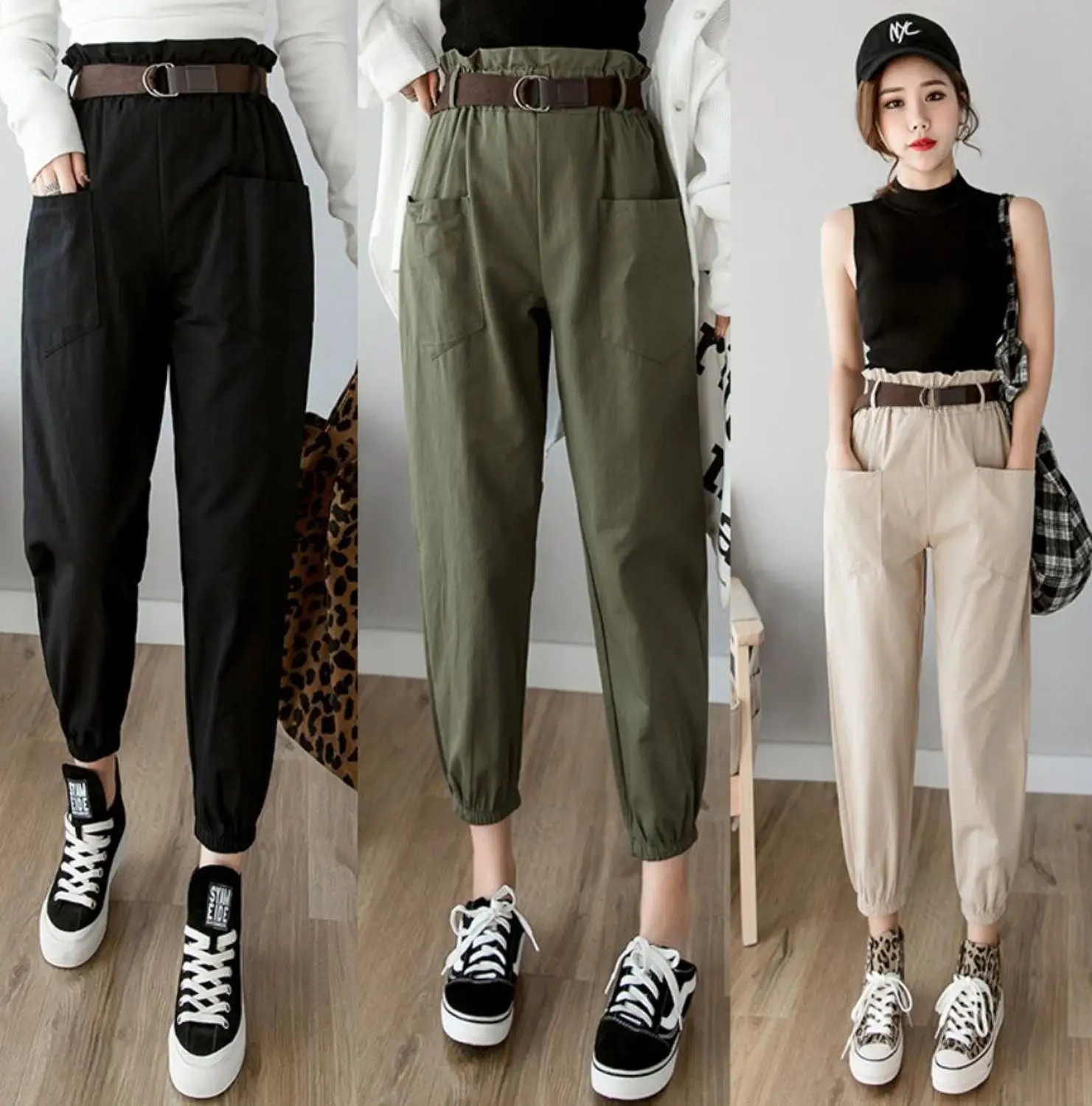 

Women Pure cotton pants spring Overalls fashion female solid high waist loose harem pant pencil trousers casual pants streetwear