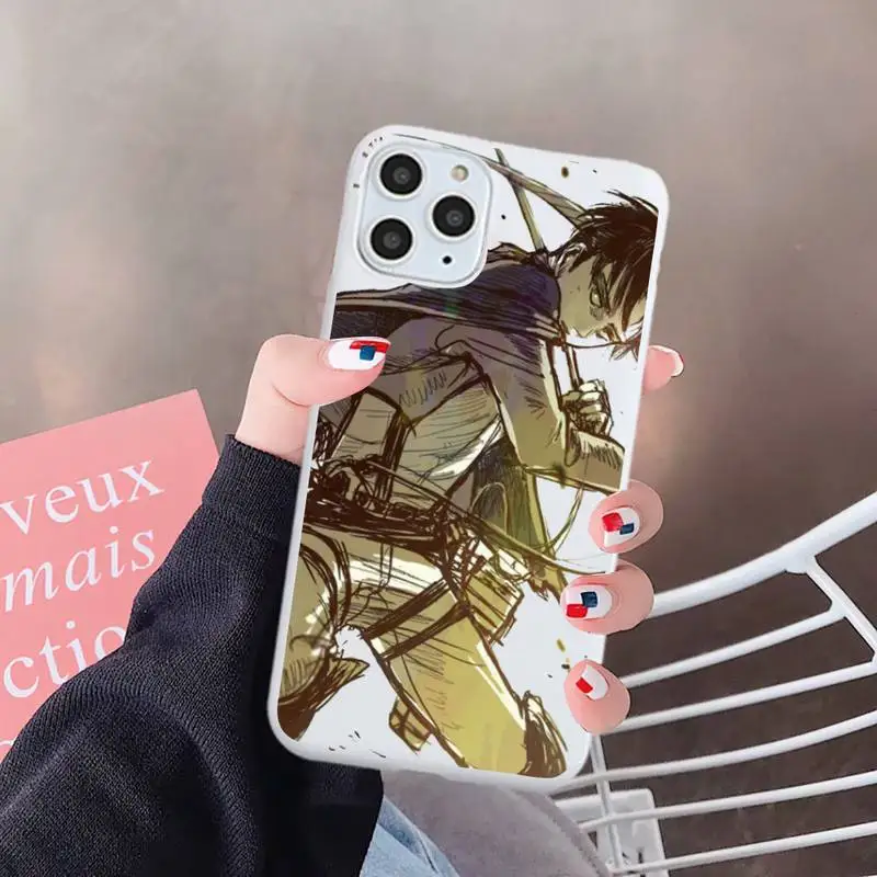 

attack on titan anime Phone Case White Candy Color for iPhone 6 7 8 11 12 s mini pro X XS XR MAX Plus