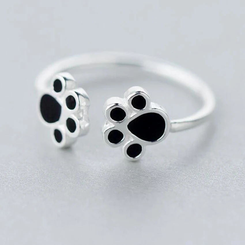 Кольца с милыми животными Открытое кольцо двойной лапой щенка для женщин и