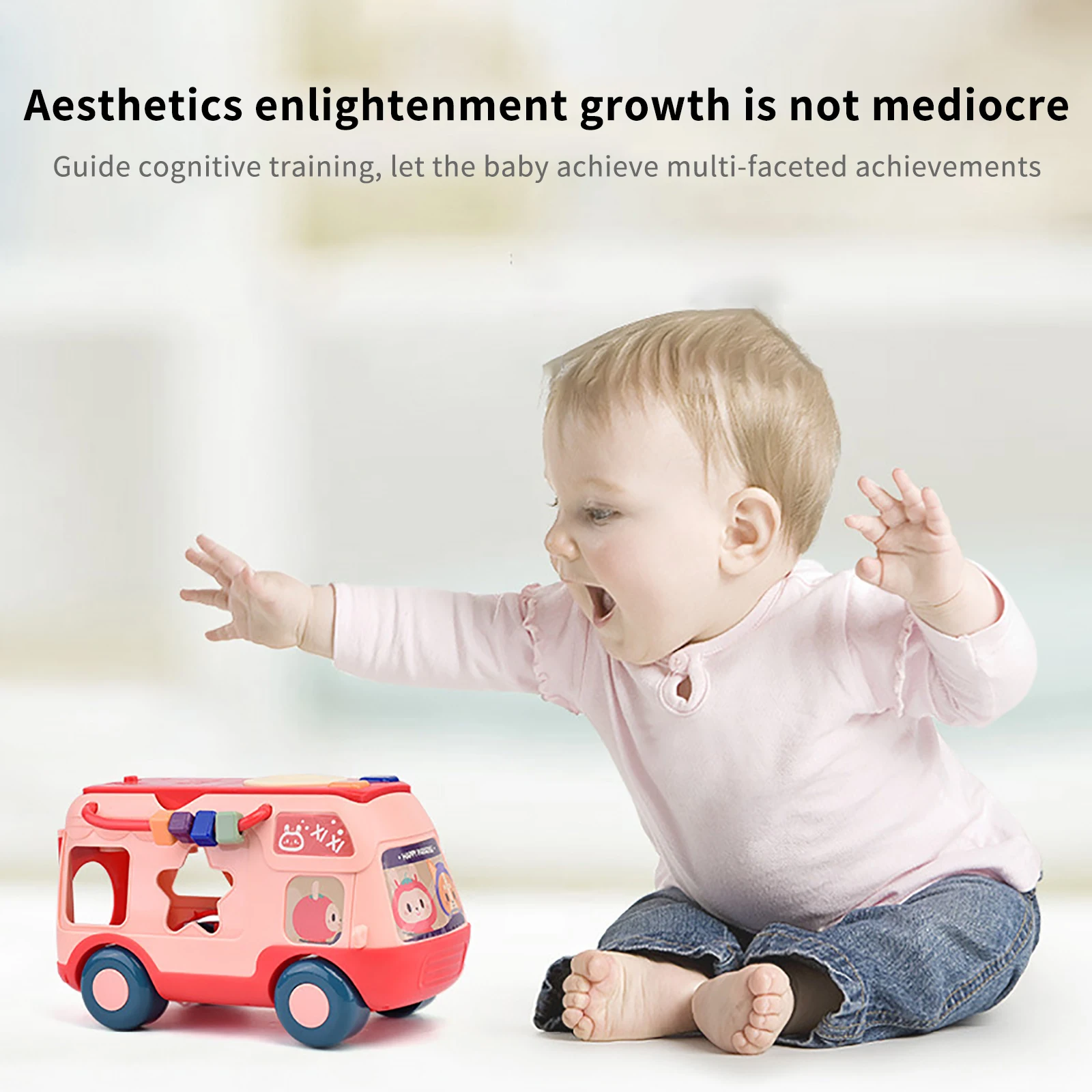 

Multifunctional Building Block Bus Knock On Piano Baby Toys 0-3 Years Old Beat Musical Instrument Bead Knock On Piano Bus