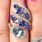 Новинка женское кольцо с блестящими синими фианитами