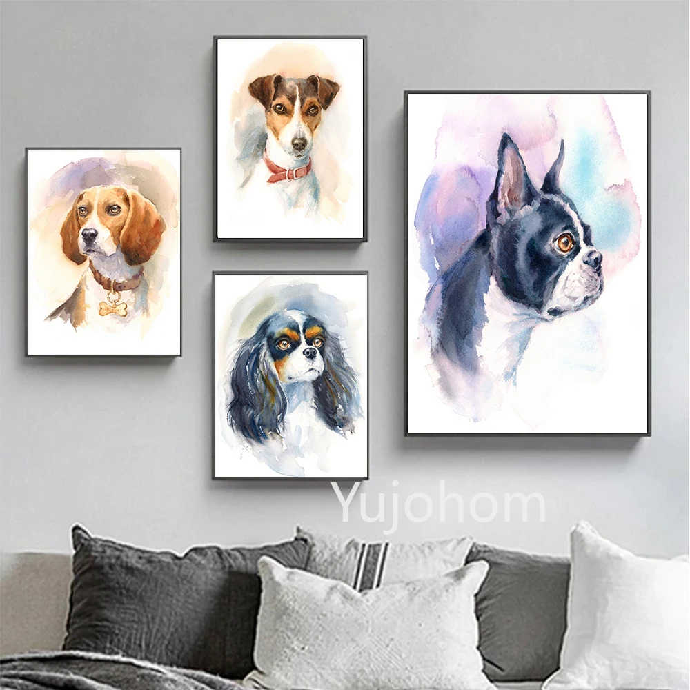 Современная декоративная Акварельная птица милая собака курица Картина на