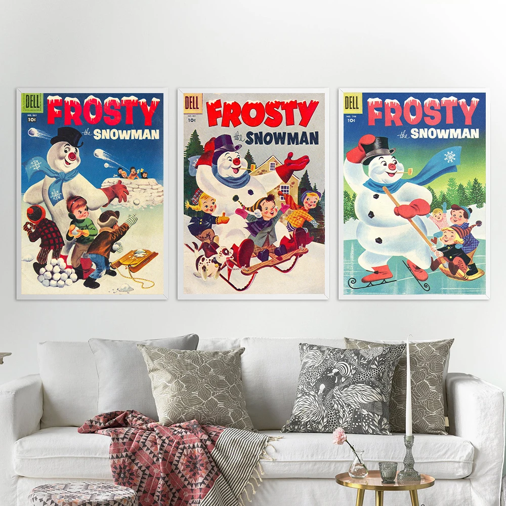 

Frosty Snowman Posters and Prints Christmas Home Decor Canvas Painting Happy New Year Pictures for Home Design Frameless