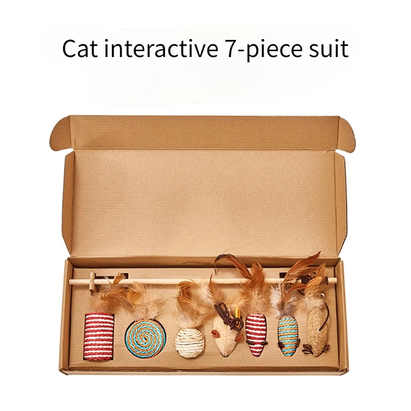 

Pet Toy Combination Net Red Funny Cat Toy Seven-piece Set Bell Feather Wooden Pole Funny Cat Stick