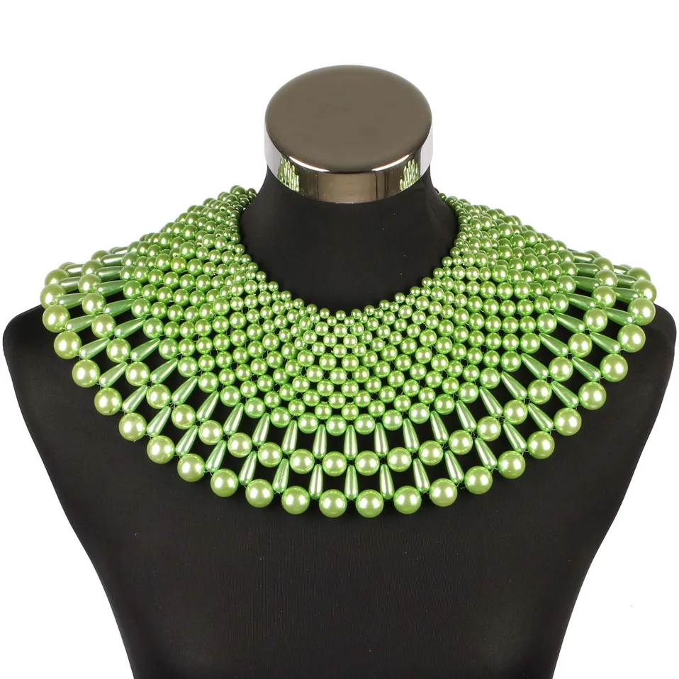 Big Chunky Imitation Pearl Bead Ball Statement Necklace for Women Handmade Choker Weave New Collar Party Female Jewelry |