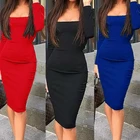 Женские элегантные модные сексуальные черные, синие, красные коктейльные приталенные платья с квадратным вырезом, дизайнерское облегающее платье миди с длинным рукавом