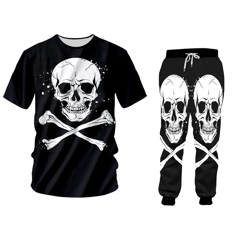 

OGKB Black Sweatshirts And Jogger Pants Suits For Men Cool Printed Skeleton 3d Sport Tracksuit Two Piece Set Hip Hop Streetwear