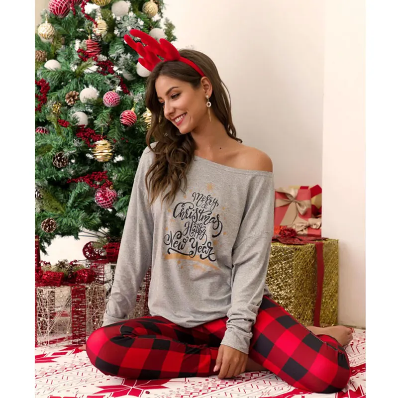 Pyjama Christmas winter pajamas Striped Long Sleeve christmas pijama woman plus size Lady Nightwear Sleepwear T-Shirt