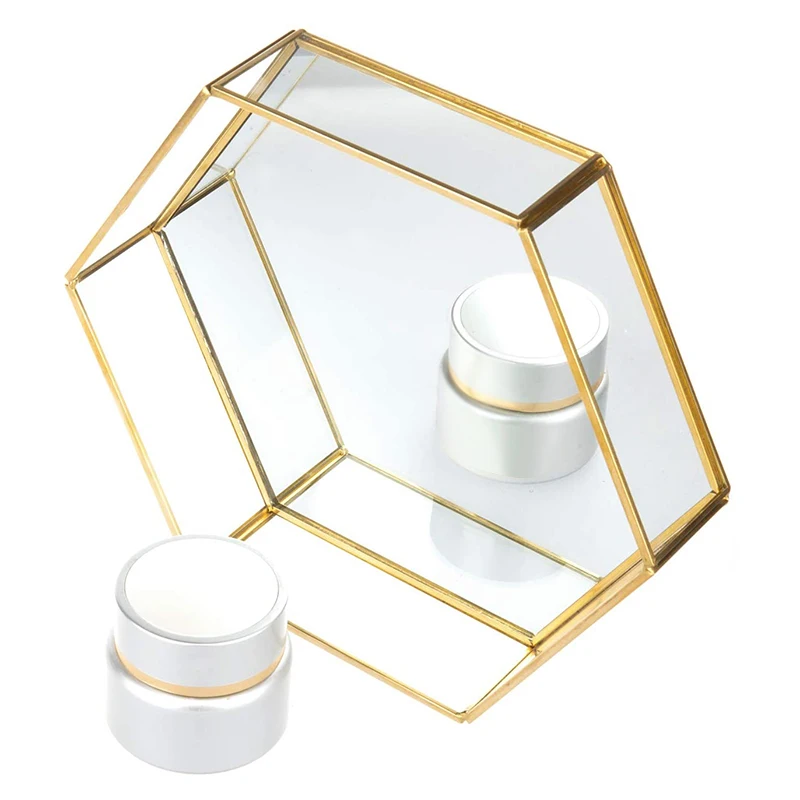 Стеклянный поднос для ювелирных украшений с золотым ободком прозрачная шкатулка