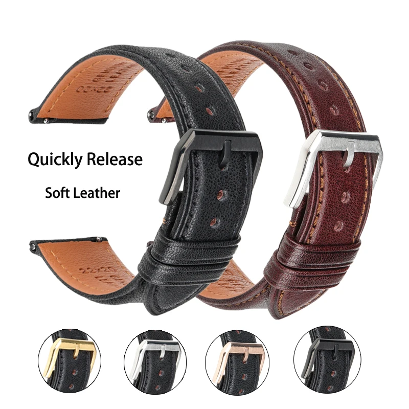 

MAIKES Oil Tanned Leather 22mm 20mm 18mm Watchband Quick Release Strap Brown for Men Women Compatible With Fossil