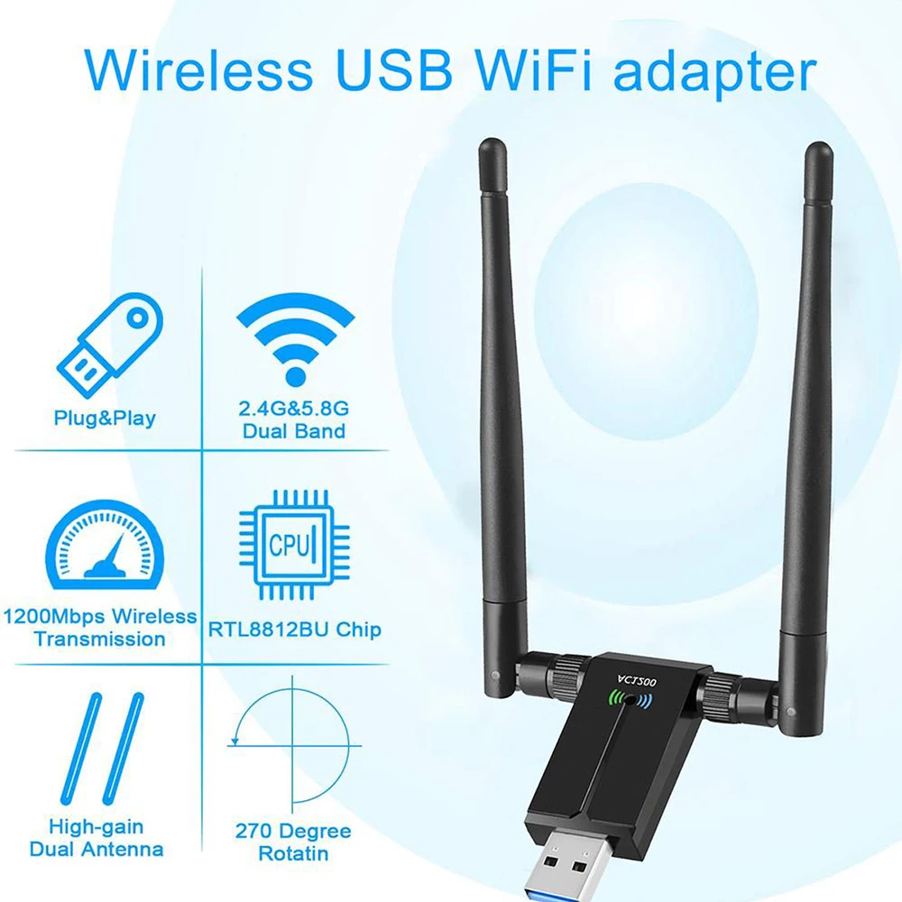 

Двухдиапазонная Беспроводная USB сетевая карта w1200Mbps USB3.0 двухдиапазонный 2,4G & 5,8G Wifi приемник и беспроводной адаптер для ПК с 2 антеннами