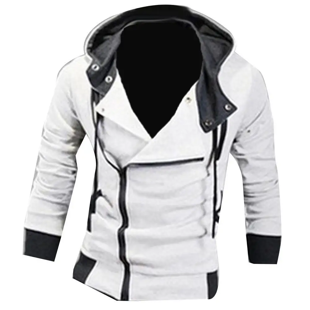 Men Jacket Side Zipper Pocket Drawstring Long Sleeve Hooded Sweatshirt Coat Clothing | Мужская одежда