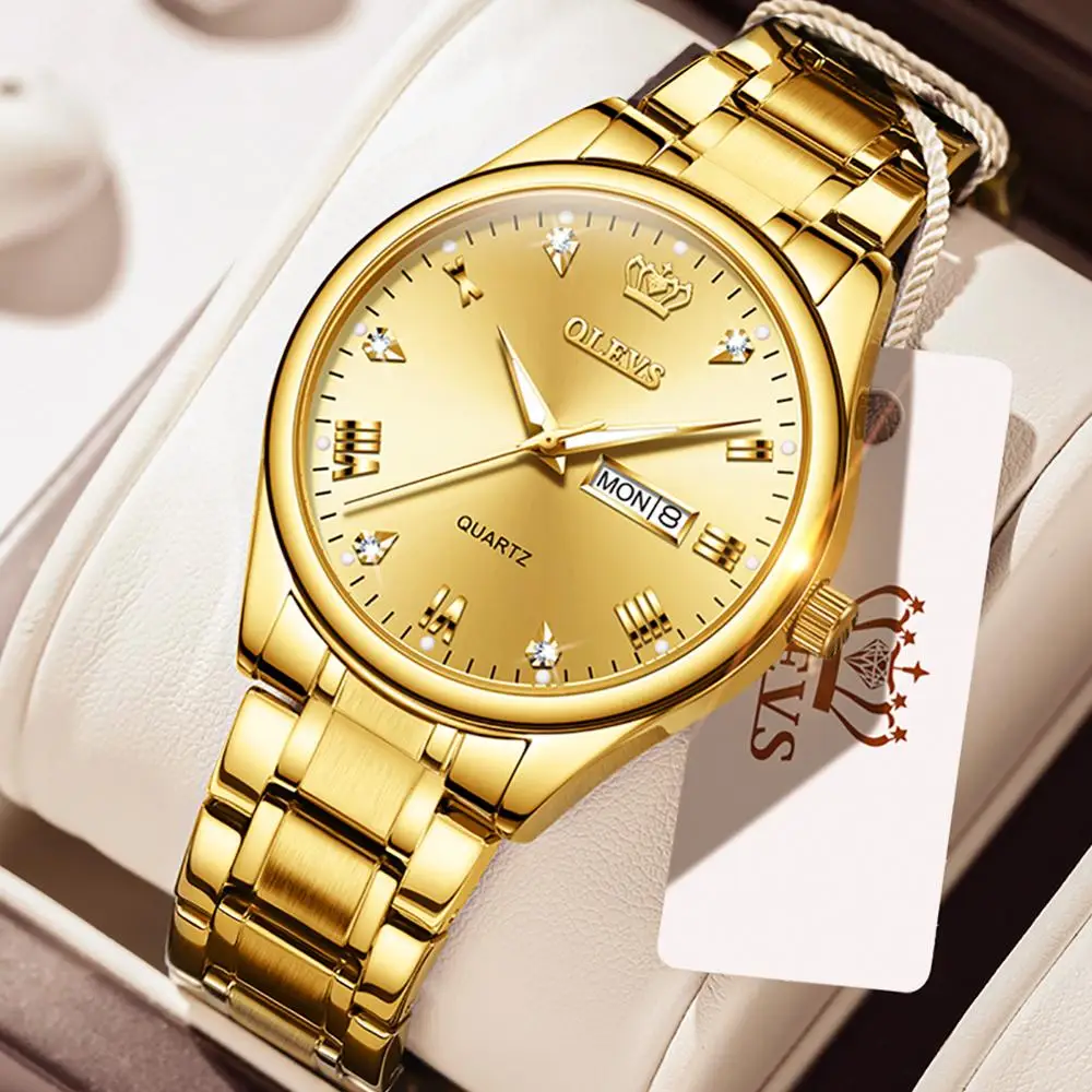 

Original Brand Gold Men Watches Luxury Designer Stainless Steel Waterproof Quartz Casual Business Wristwatch Fashion Male+Box