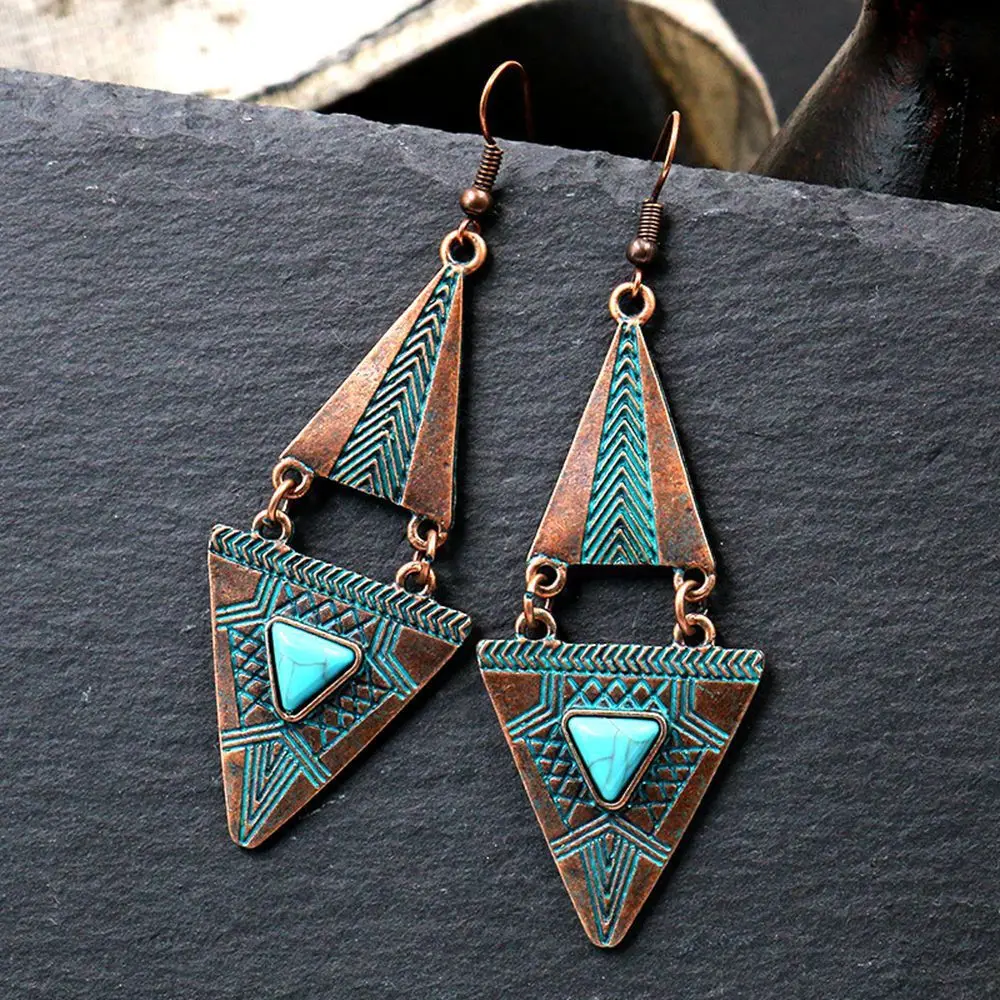 

Bohemia Ethnic Vintage Dangle Earrings Geometric Triangle Gem Drop Women 2020 Retro Long Tassel Earrings Fashion Jewelry