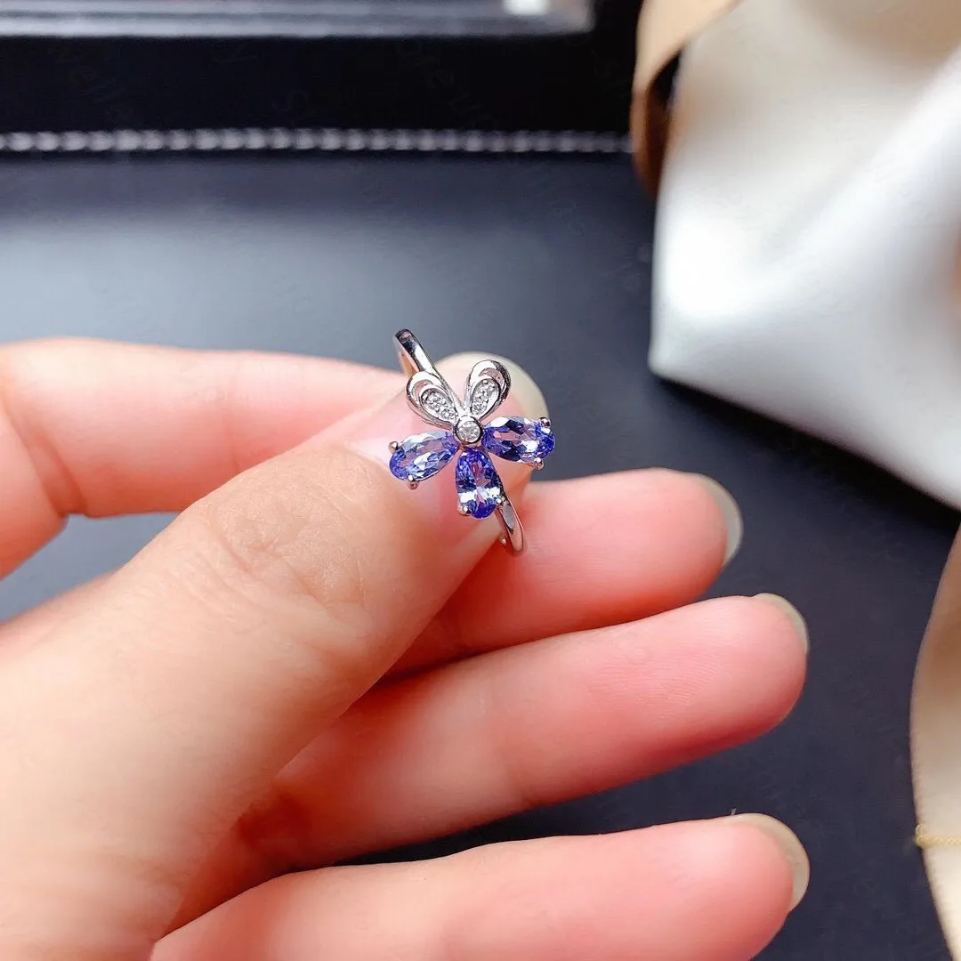 

New natural tanzanite ring 925 silver women's ring fresh and elegant simple atmosphere