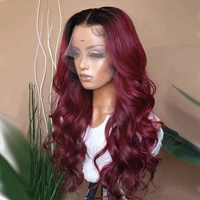 body wave lace front wig long synthetic wig with baby hair red middle part synthetic wigs for women high temperature daily wig