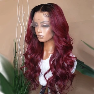 Kryssma Wine Red Middle Part Long Body Wave Lace Front Wig With Baby Hair Synthetic Wigs for Women High Temperature Daily Wig