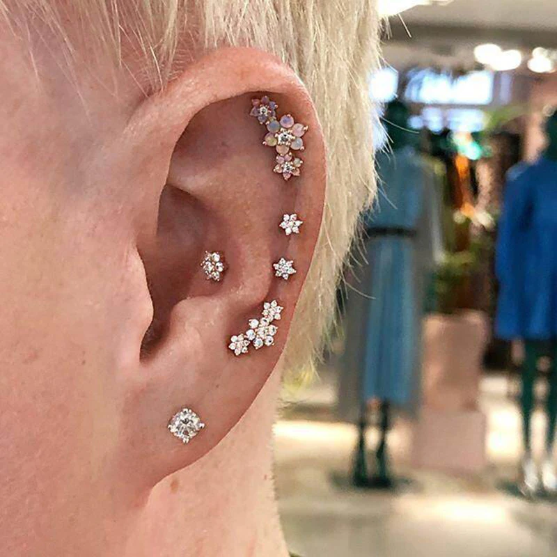 

Real 925 sterling silver metal delicate dainty earring simple delicate cz flower stud earrings girl jewery gift tiny cz stone