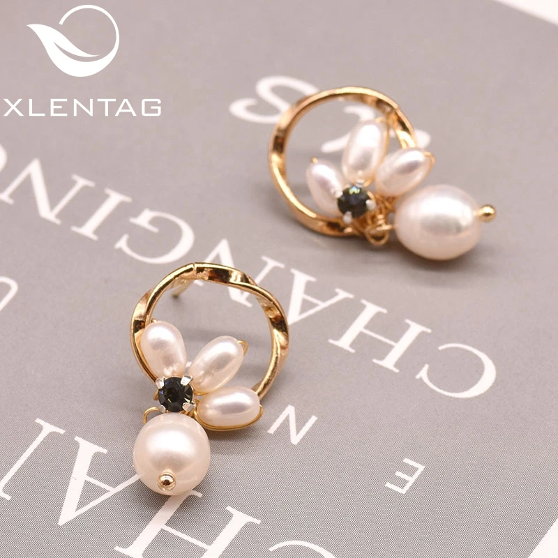 Серьги XlentAg с пресноводным жемчугом женские круглые ювелирные украшения ручной