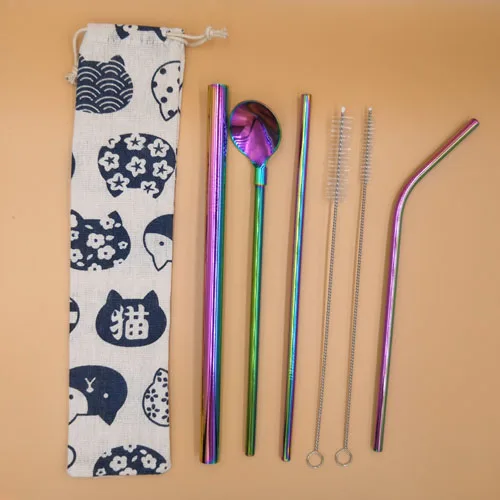 Multicolor with bag Экологически чистый набор соломинок для напитков из нержавеющей стали 3 шт. с коробкой для переноски+ 1 шт. щетка для очистки, многоразовые аксессуары для соломы - Цвет: Multicolor with bag