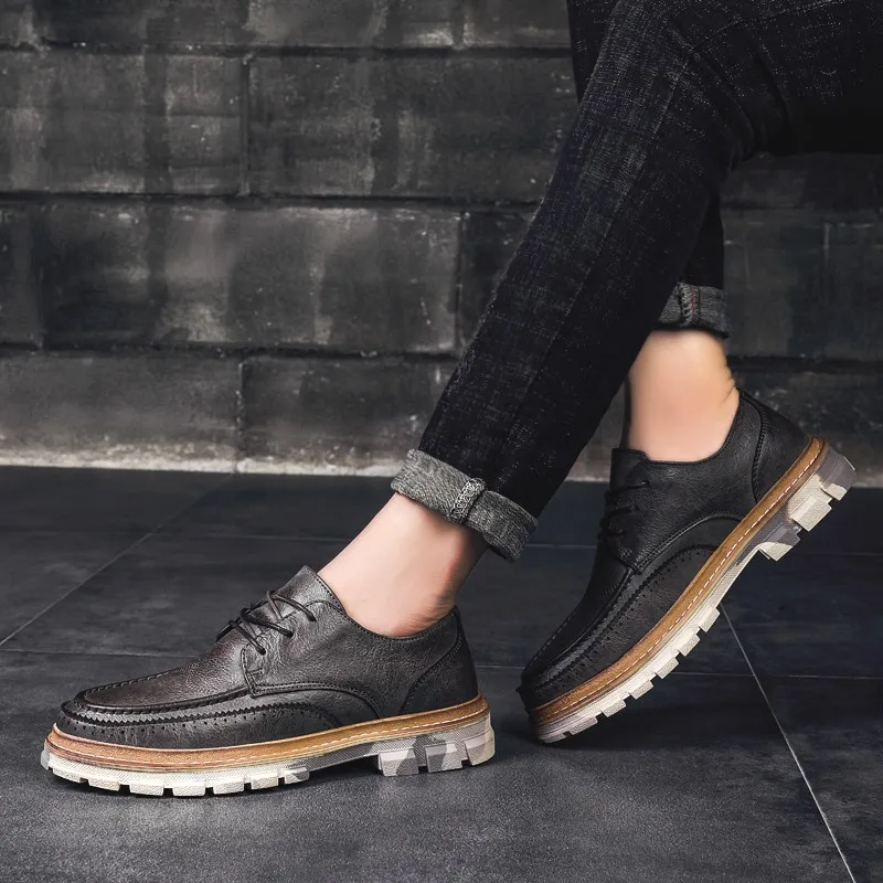 Мужские кожаные кроссовки Мужская Уличная Повседневная Обувь На Шнуровке Модные