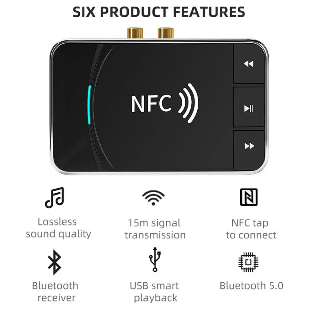 NFC Bluetooth-совместимый аудиопередатчик 5 0 приемник 2RCA 3 мм Aux разъем USB-ключ