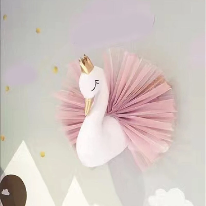 Милый 3D Золотой короны Лебедь стены искусства висячая девочка кукла мягкая