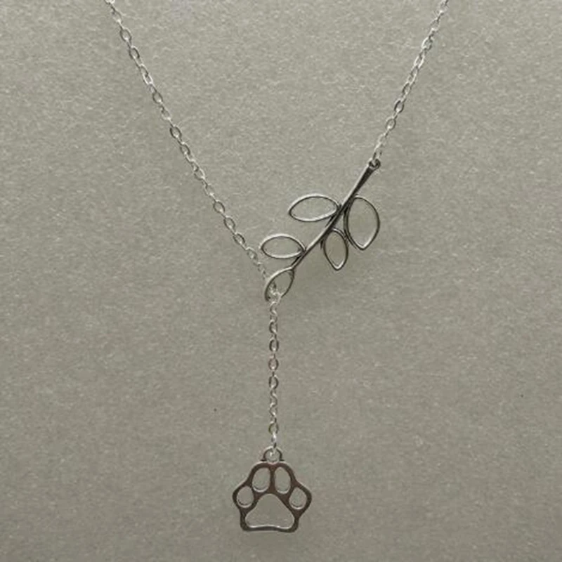Infinity Lariat Cat Dog Paw Claw Necklaces Animal Feet Footprint Pendant Leaves Long Chain Choker Women Jewelry Friendship Gift | Украшения