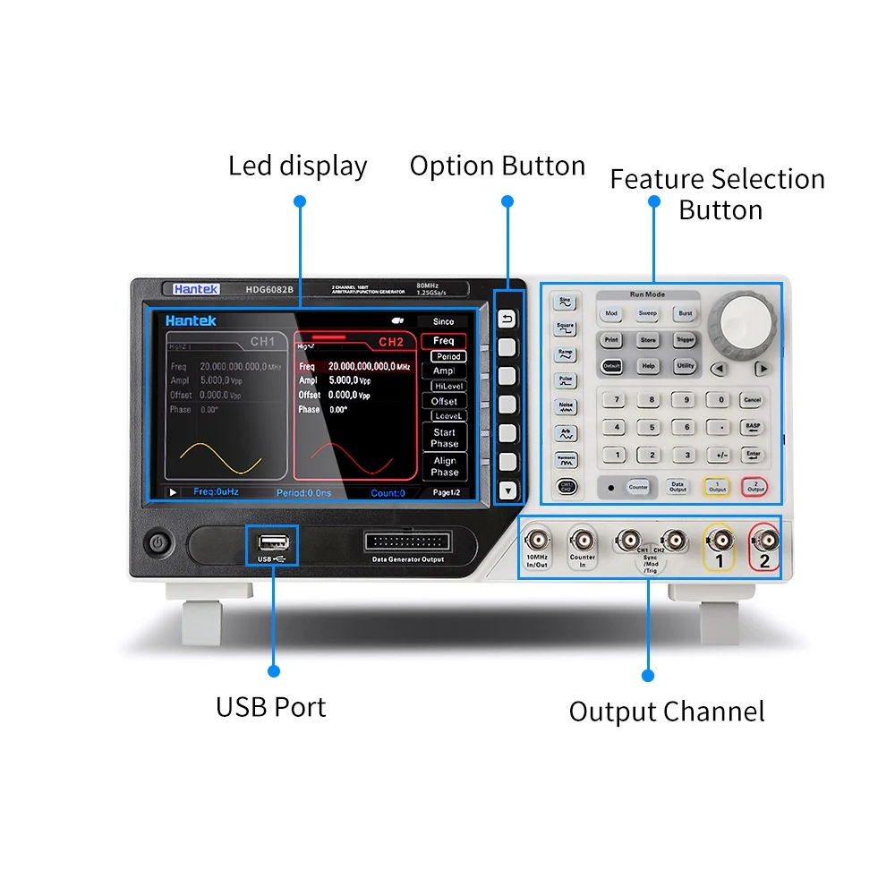 

HDG6082B Arbitrary Waveform Generator 2 Channels 80MHz 32 Automatic Measurement Function USB Interface Handheld Oscilloscopes