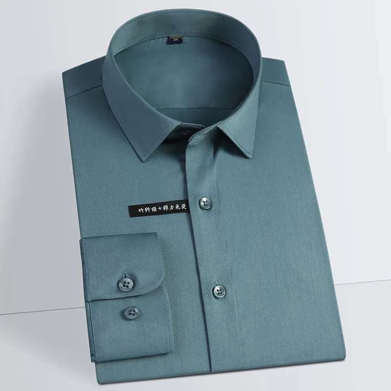 

Elastic long sleeve men solid dress shirt bamboo fiber Non-Iron Social Shirts Male Casual Soft mens clothing Comfortable Formal