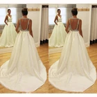 Платье свадебное атласное ТРАПЕЦИЕВИДНОЕ с открытой спиной, глубоким V-образным вырезом и открытой спиной