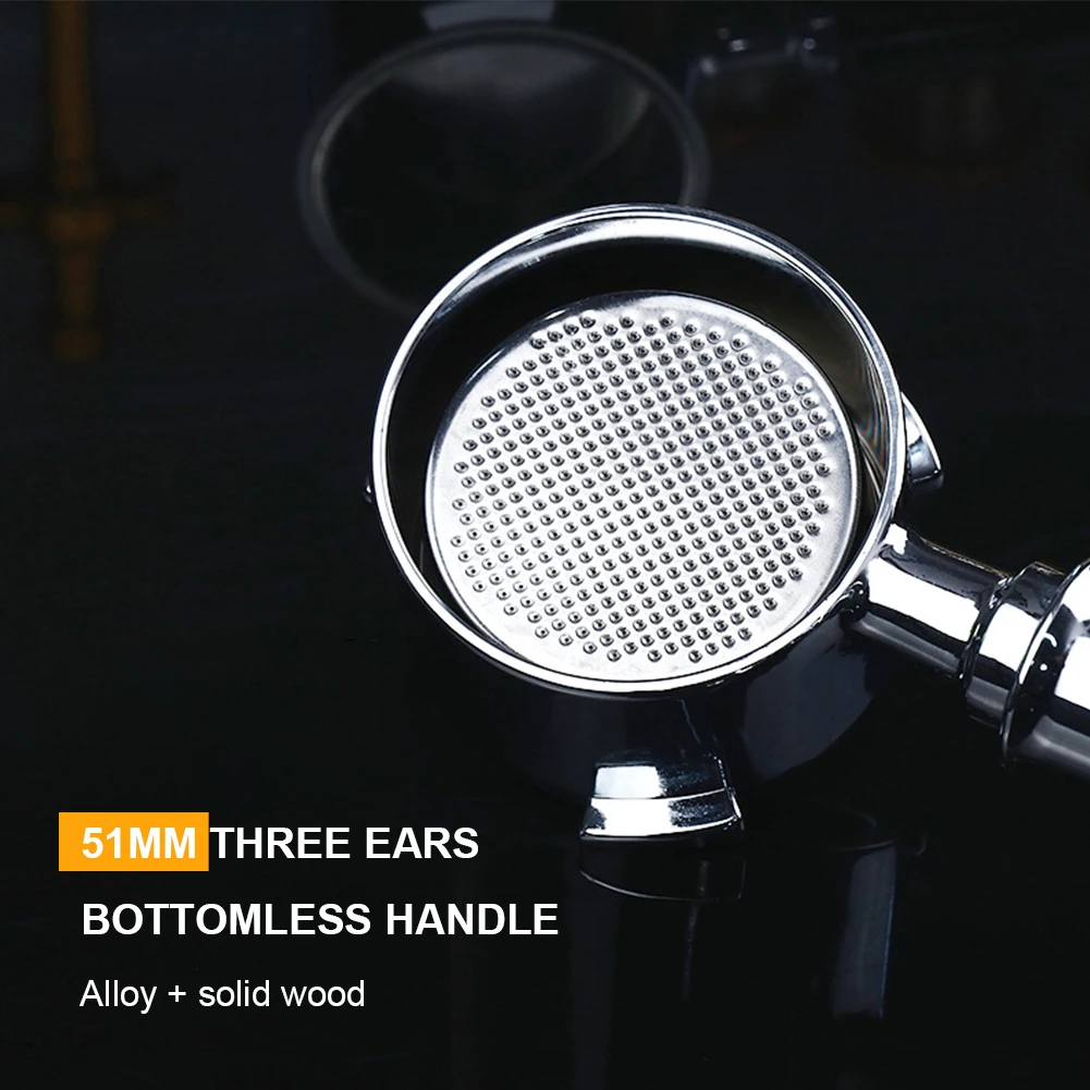 Portafiltro de caf&eacute; sin fondo, 51mm, 58mm, cesta de filtro con mango de madera incluida para m&aacute;quina de caf&eacute; Espresso, accesorios, herramienta de mango-3