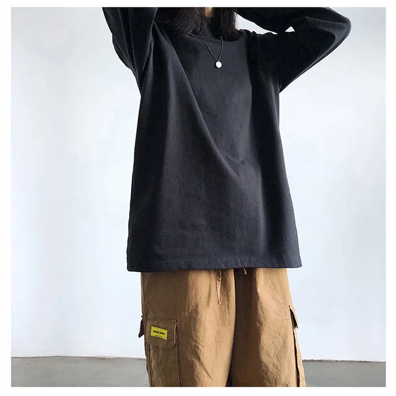 

Autumn Winter Women Add Velvet To Keep Warm Loose T-Shirt O-Neck Long Sleeve Solid Black White Casual Ladies Top Pullovers Tee