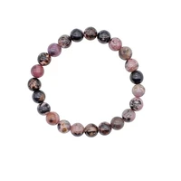 natural black genuine stripes rhodochrosite stone bracelet for women stretch femme charm love round bead jewelry gift bracelet