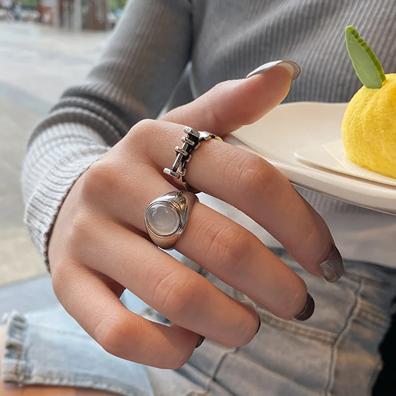 

MrZMsZ 2021 Trendy Dumbbell Shape Design Metal Rings For Women Fashion Jewelry Adjustable Opening Vintage Ring Gifts Accessories