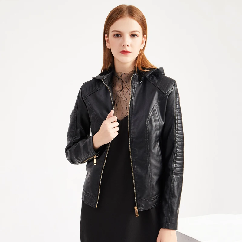 

6 Colors Winter Autumn Women Outwear Leather Jacket Hooded Slim Casual Female False Leather Streetwear Jackets High Quality