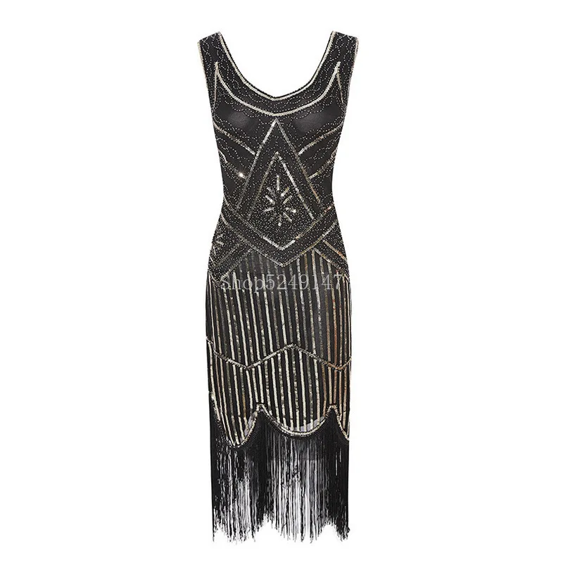 

Vintage 1920s Gatsby Sequin Fringed Paisley Flapper Dress for Women Plus Size XS S M L XL XXL XXXL XXXXL