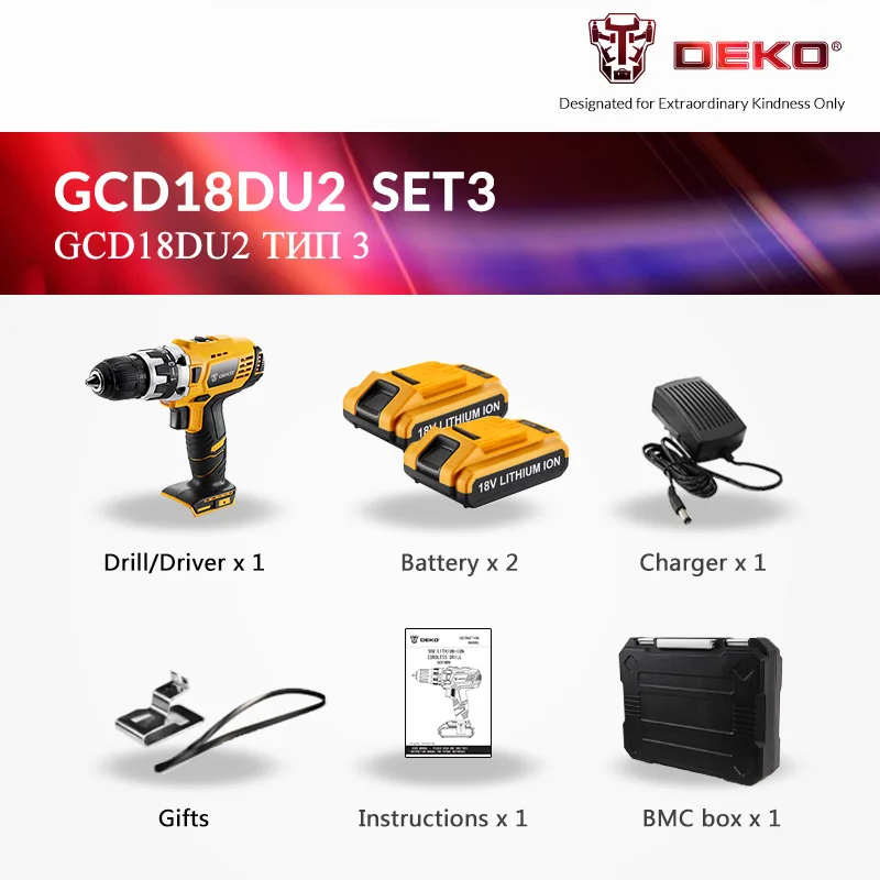 Заводской магазин DEKO GCD18DU2 18 В литиевая батарея электрическая отвертка Беспроводная мини-шуруповерт с переменной скоростью Аккумуляторная дрель - Цвет: SET3
