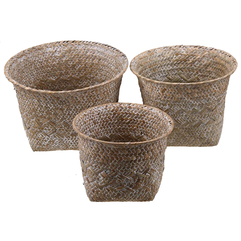 

Natural Seagrass Storage Basket Handmade Woven Basket Wickerwork Sundries Organizer Rattan Pot Dirty Laundry Hamper Basket