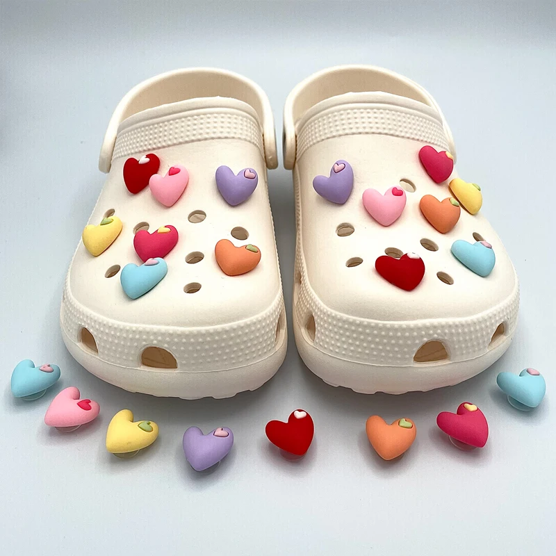 

Kawaii Red Heart Shaped Pattern Shoe Decoration Fit Croc Jibz Charms Kids Wristbands Women Girl Gift For Garden Shoe Accessories