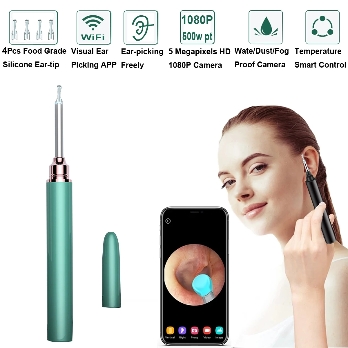 

Smart Visual Ear Sticks Endoscope 300W High Precision Earpick Mini Camera Otoscope Health Care Ear Cleaner