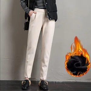 Брюки-султанки женские шерстяные, повседневные плотные брюки с эластичным поясом, облегающие Джоггеры в Корейском стиле