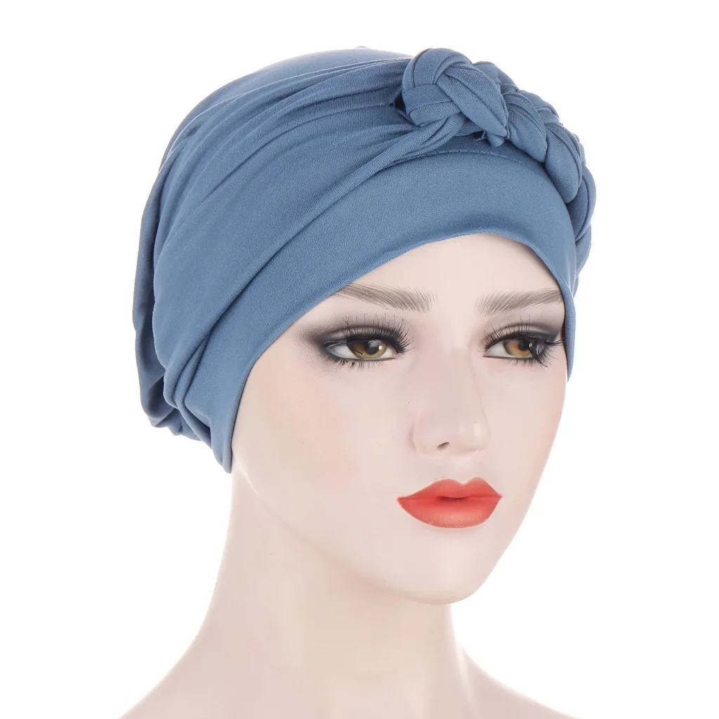 Women Lady Muslim Braid Head Turban Wrap Cover Cancer Chemo Islamic Arab Cap Hat Hair Loss Bonnet Beanies