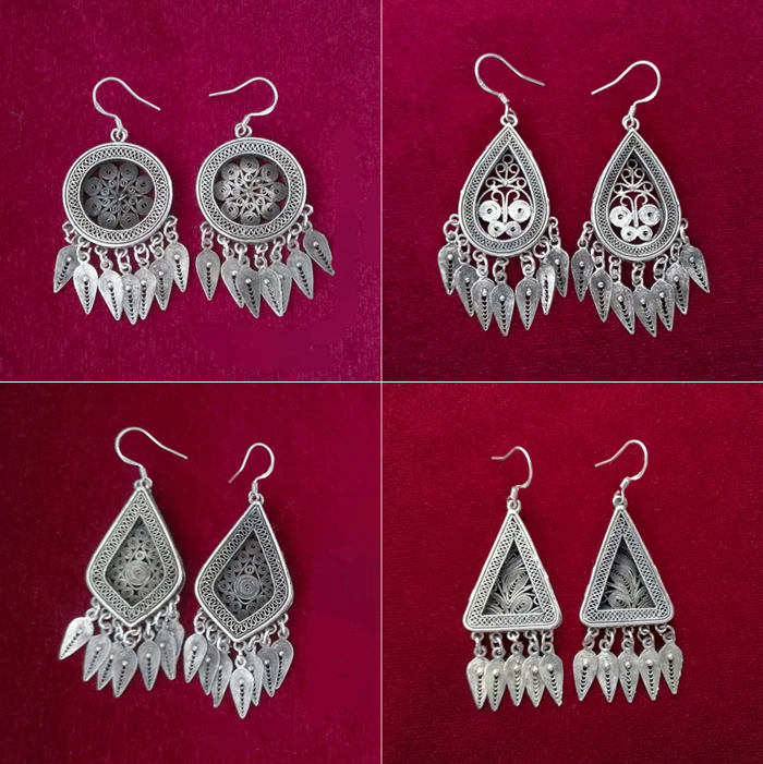 

Ювелирные изделия, нижний кронштейн, ракушка ручной работы, серебряные серьги Miao, инкрустированные старыми вышитыми деталями