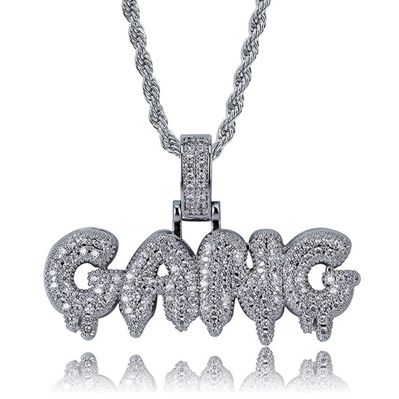 

Ожерелье с кубическим цирконием в виде букв «банды» для мужчин и женщин, колье в стиле хип-хоп, подарочное ювелирное изделие со сверкающими надписями, бижутерия