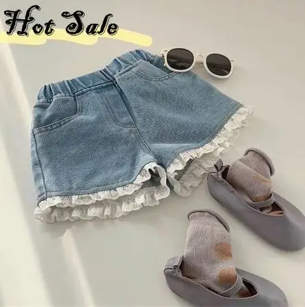 

2-9T Jeans Shorts For Girls Toddler Kid Baby Clothes Summer Casual Ruffles Lace Denim Shorts Elegant Cute Sweet Trousers
