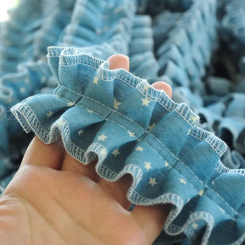 Синяя джинсовая лента с принтом в виде звезды один метр ткань для шитья одежды